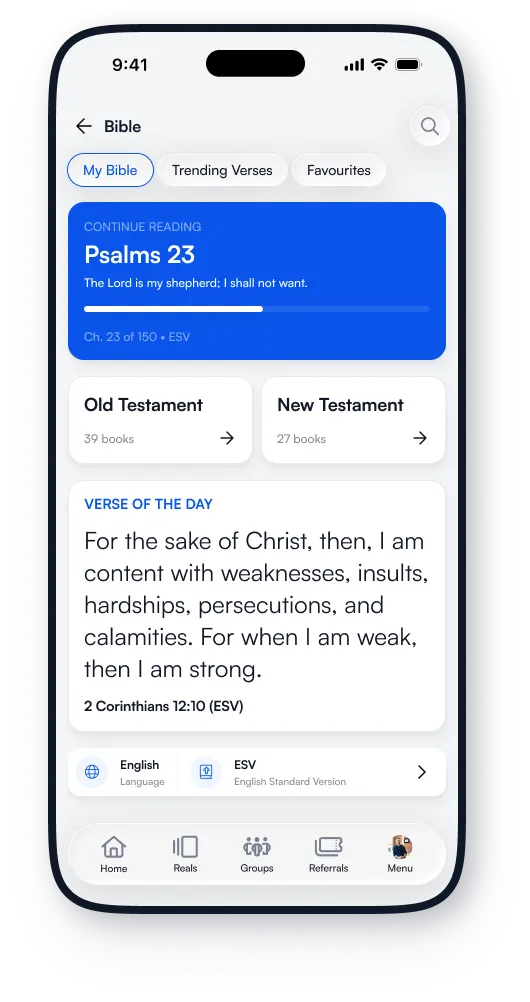 ActsSocial Bible screen with multiple versions and languages