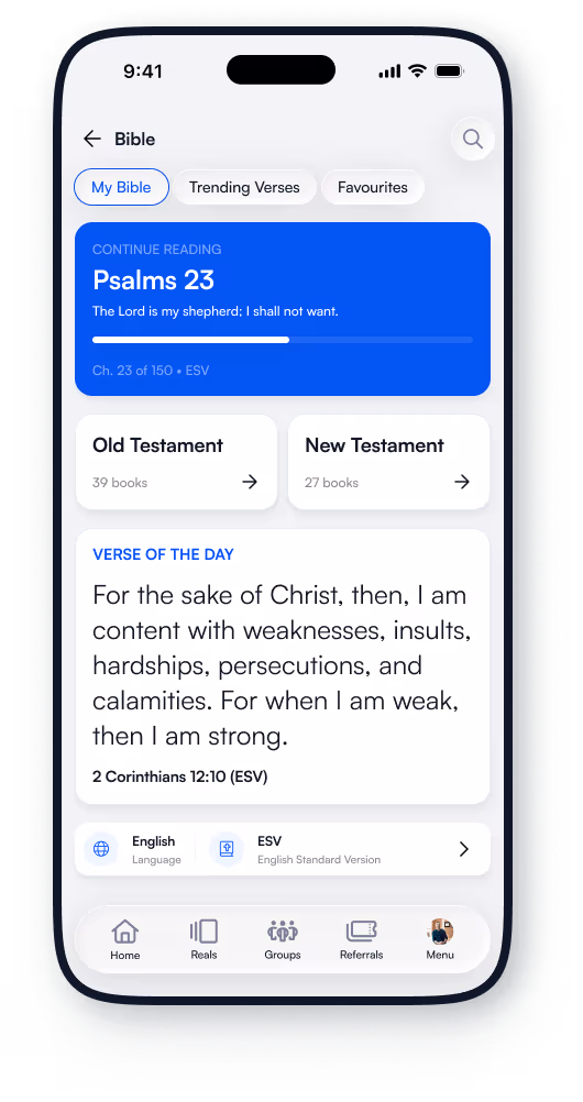 ActsSocial Bible screen with multiple versions and languages