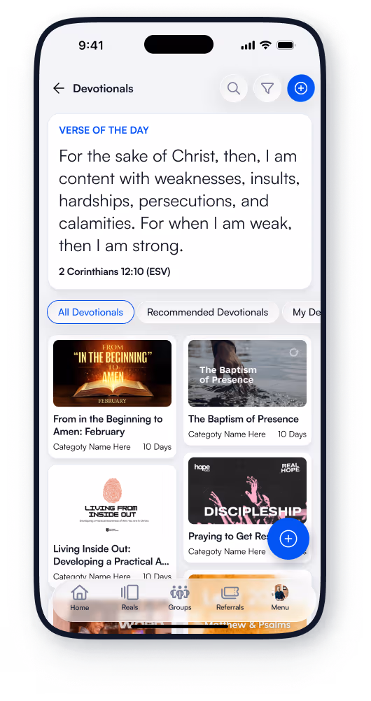 ActsSocial Devotionals screen with daily reading plans