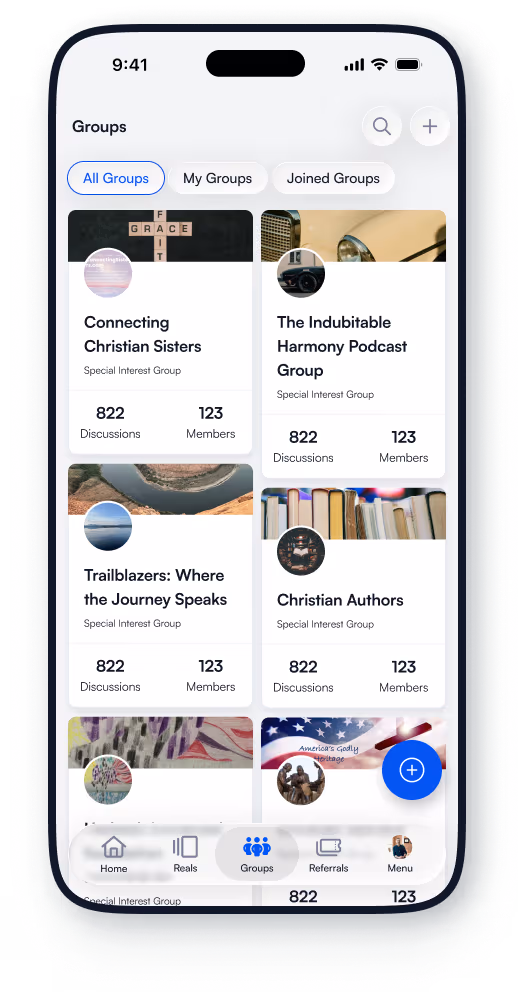 ActsSocial Groups screen with community groups