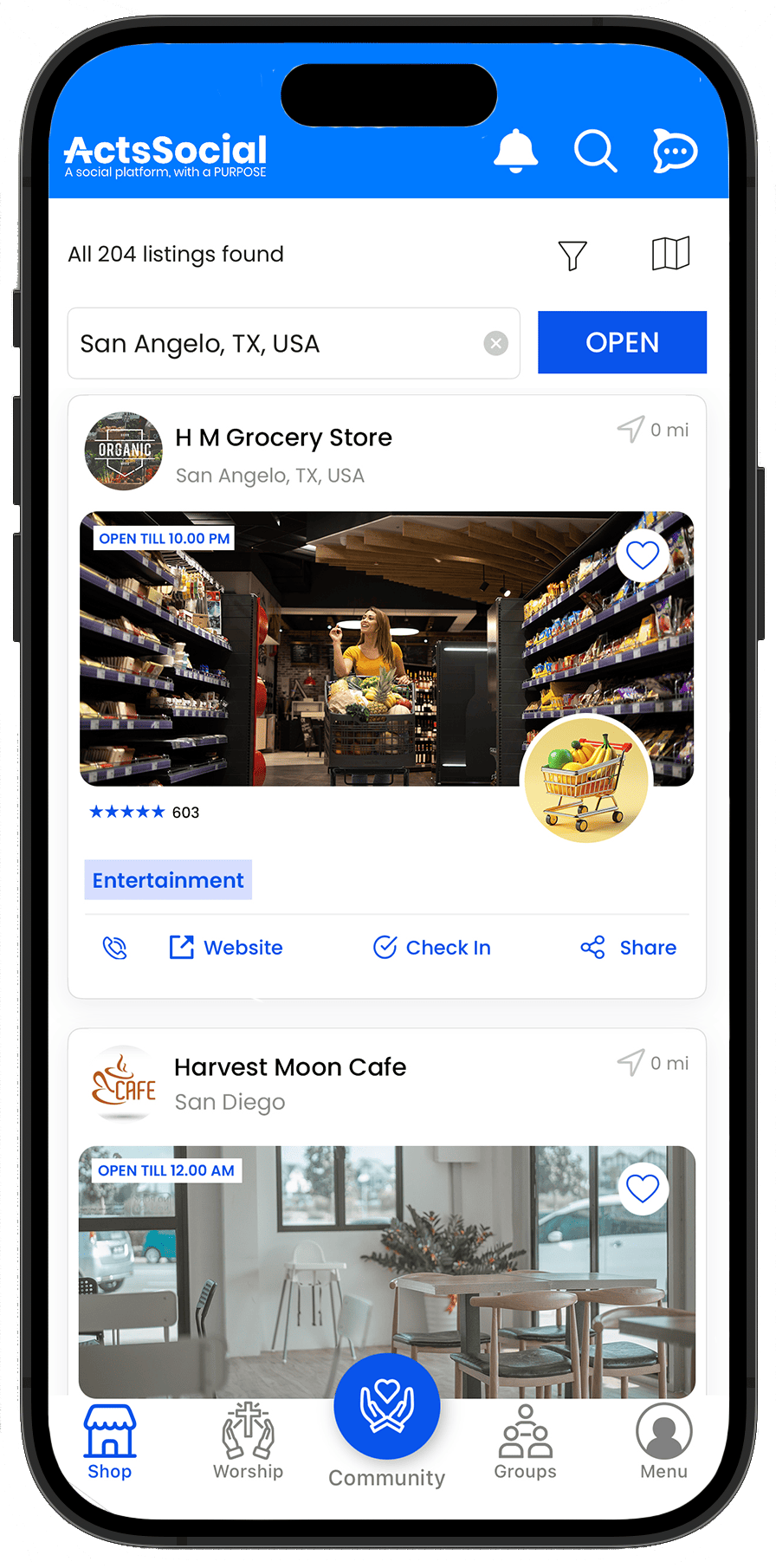 Mobile View of ActsSocial Application, Christ-based Social Media